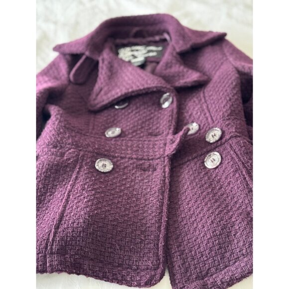 Me Jane Plum Textured Pea Coat - Picture 8 of 9